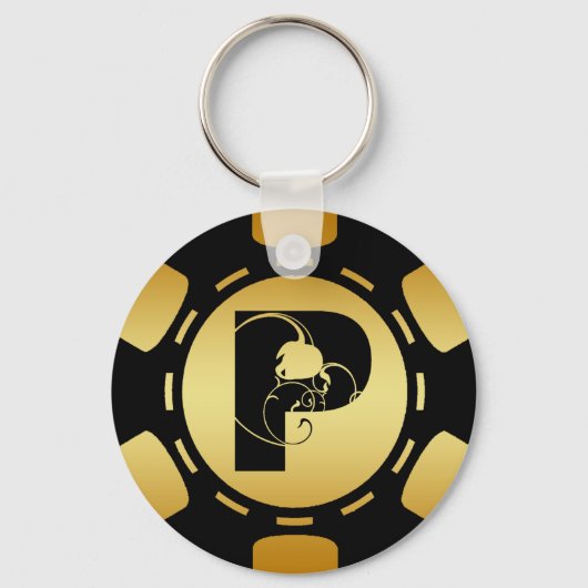 SCHWARZE UND GOLDMONOGRAMM-SCHREIBEN P POKER CHIP SCHLÜSSELANHÄNGER (Vorderseite)