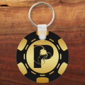 SCHWARZE UND GOLDMONOGRAMM-SCHREIBEN P POKER CHIP SCHLÜSSELANHÄNGER (Vorderseite)