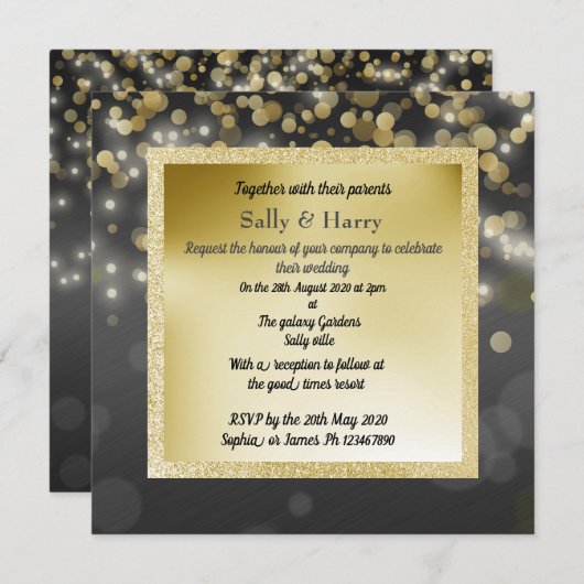 SCHWARZE UND GOLDROYAL BUBBLES WEDING INVITE NEW EINLADUNG (Vorne/Hinten)