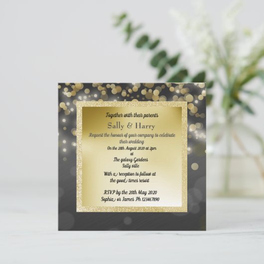 SCHWARZE UND GOLDROYAL BUBBLES WEDING INVITE NEW EINLADUNG (Stehend Vorderseite)