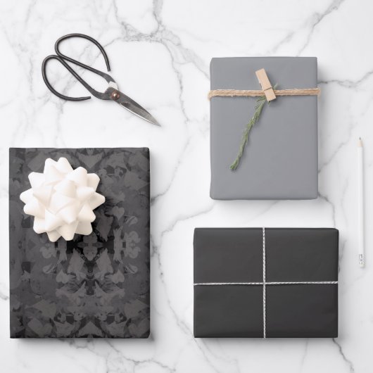 Schwarze und graue abstrakte Grafik-Design Geschenkpapier Set (Vorderseite)