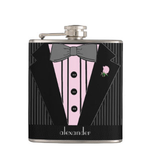 Schwarze und graue Button-Streifen Flachmann