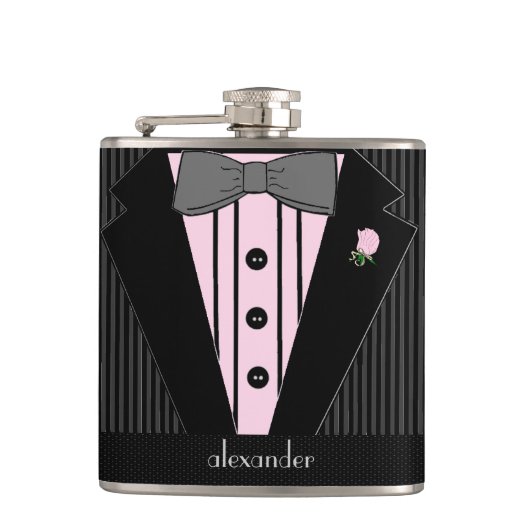 Schwarze und graue Button-Streifen Flachmann (Vorderseite)