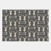 Schwarze und graue Hirschköpfe und Geweihe Geschenkpapier Set (Vorderseite)