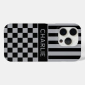 Schwarze und graue karierte gestreifte Personalisi Case-Mate iPhone Hülle (Rückseite (Horizontal))