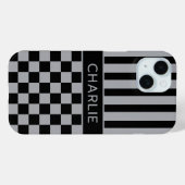 Schwarze und graue karierte gestreifte Personalisi Case-Mate iPhone Hülle (Rückseite (Horizontal))