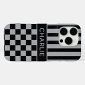 Schwarze und graue karierte gestreifte Personalisi Case-Mate iPhone Hülle (Rückseite (Horizontal))