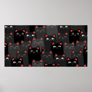 Schwarze und graue Katzen. Cartoon nahtlos. Vin Poster