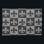 Schwarze und graue Lilie Geschirrtuch<br><div class="desc">Cooler schwarzer und grauer Lilien-Schachbrettquadrat-Musterentwurf</div>