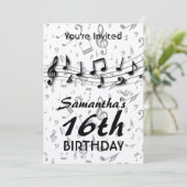 Schwarze und graue Musiknote Geburtstagsparty Einladung (Stehend Vorderseite)