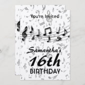 Schwarze und graue Musiknote Geburtstagsparty Einladung (Vorne/Hinten)