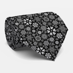 Schwarze und graue Retro-Blumenkunst nahtloses Mus Krawatte