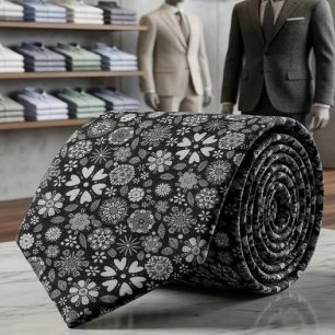 Schwarze und graue Retro-Blumenkunst nahtloses Mus Krawatte