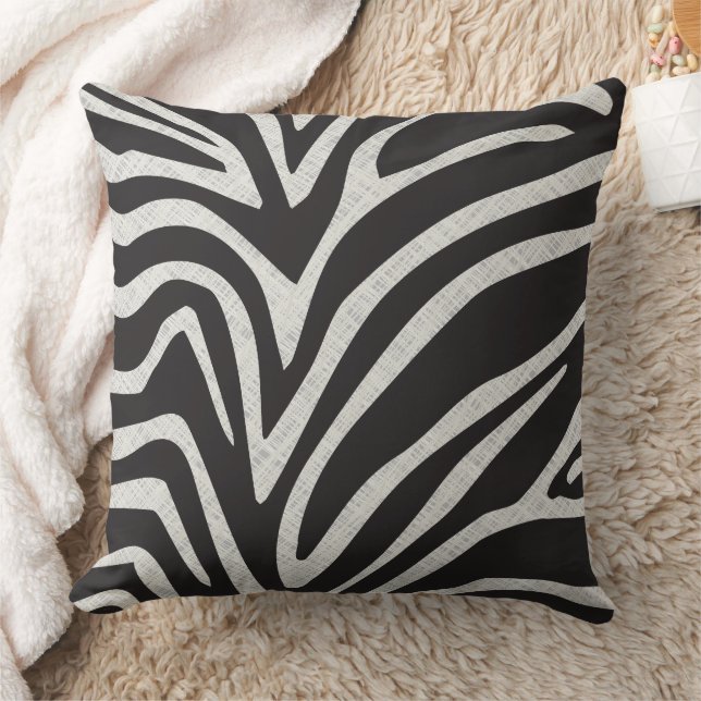 Schwarze und graue Textur Print Zebra Stripe Kissen (Decke)