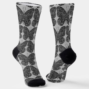 Schwarze und graue Vintage-Schmetterlings-Socken Socken