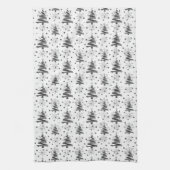 Schwarze und graue Weihnachtsbäume & Schneeflocken Geschirrtuch (Vertikal)