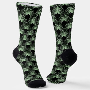 Schwarze und grüne Art Deco Muster Socken
