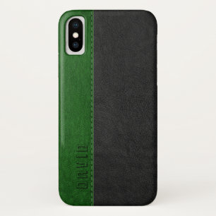 Schwarze und grüne Faux-Vintage-Ledertextur Case-Mate iPhone Hülle