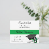 Schwarze und grüne Graduierungskappe und Tassel Save The Date (Stehend Vorderseite)