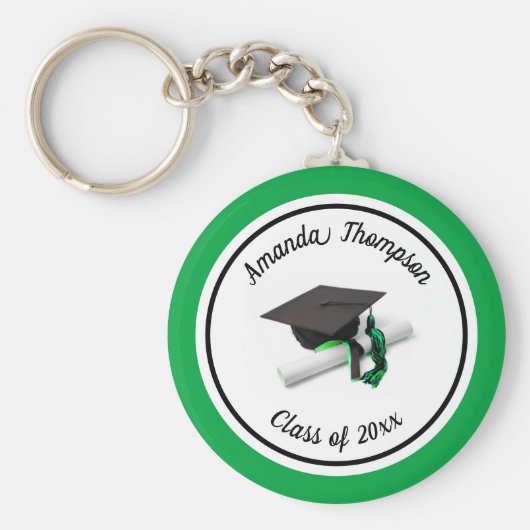 Schwarze und grüne Graduierungskappe und Tassel Schlüsselanhänger (Vorne)