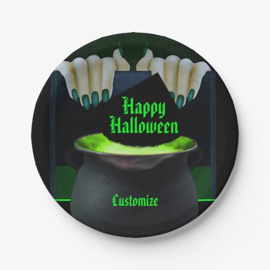 Schwarze und grüne Hexen Pappteller (Vorderseite)