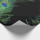 Schwarze und grüne Pfau-Federn Geschenkpapier (Ecke)