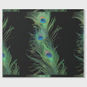 Schwarze und grüne Pfau-Federn Geschenkpapier (Flach)