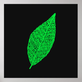 Schwarze und grüne Skelettblatt-Linienkunst Poster