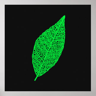 Schwarze und grüne Skelettblatt-Linienkunst Poster
