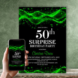 Schwarze und grüne Überraschung zur 50. Geburtstag Einladung