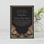 Schwarze und Imitate Gold Art Deco Gatsby Style Ho Einladung (Stehend Vorderseite)