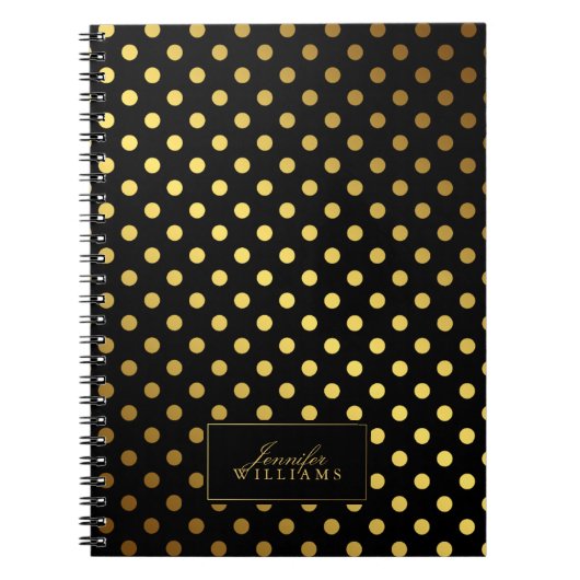 Schwarze und Imitate Gold Foil Polka Dots Notizblock (Vorderseite)