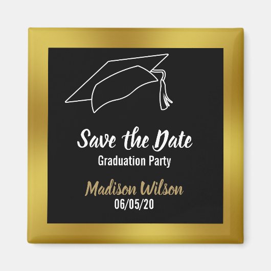 Schwarze und Imitate Gold Save the Date Graduierun Magnet (Vorne)