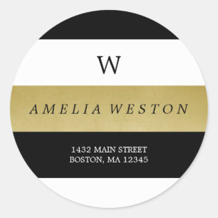 Schwarze und Imitate Gold Streifen   Rücksendeadre Runder Aufkleber