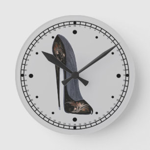 Schwarze und kupferne Stilett-Schuh-Kunst-Wanduhr Runde Wanduhr