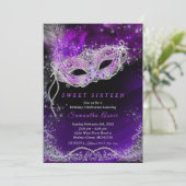 Schwarze und Lila 16. Geburtstagsmaskade Einladung (Stehend Vorderseite)