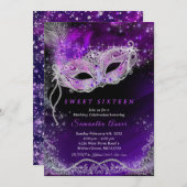 Schwarze und Lila 16. Geburtstagsmaskade Einladung (Vorne/Hinten)