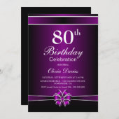 Schwarze und Lila 80. Geburtstagsfeier Einladung (Vorne/Hinten)