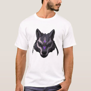 Schwarze und Lila Anime-Wolf-Maske T-Shirt