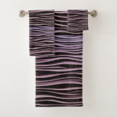 Schwarze und Lila Art Deco Waves Badhandtuch Set (Insitu)
