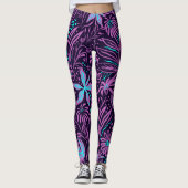 Schwarze und Lila Blumen Leggings (Vorderseite)
