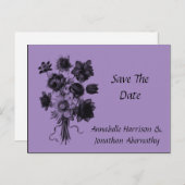 Schwarze und Lila Blüten Save the Date Ankündigungspostkarte (Vorne/Hinten)