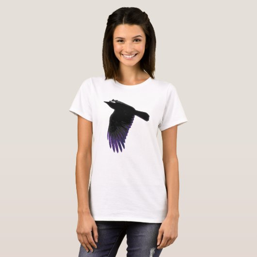 Schwarze und Lila Crow-Flying T-Shirt (Vorne ganz)