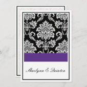 Schwarze und Lila Damaskus Hochzeitseinladung Einladung (Vorne/Hinten)