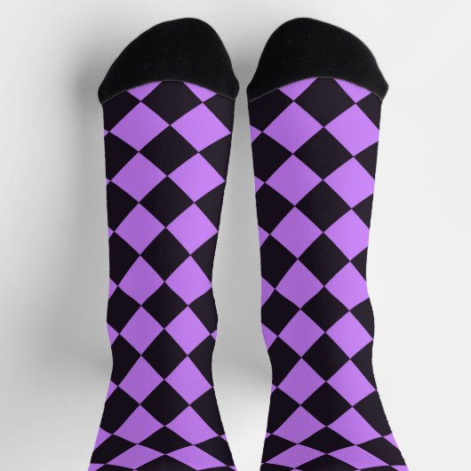 Schwarze und Lila Diamant Muster Crazy Socken (Oben)