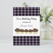 Schwarze und Lila Diamond zum Geburtstag Einladung (Stehend Vorderseite)