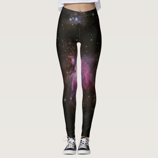 Schwarze und lila Galaxie Leggings (Vorderseite)