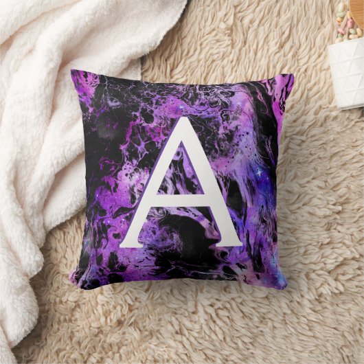 Schwarze und Lila Galaxy Stars Mit Monogramm Kissen (Decke)