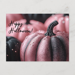 Schwarze und lila Glitter-Halloween-Grußkarte Postkarte