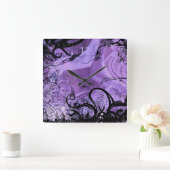 Schwarze und Lila Goth Pattern Wand-Uhr Quadratische Wanduhr (Zuhause)